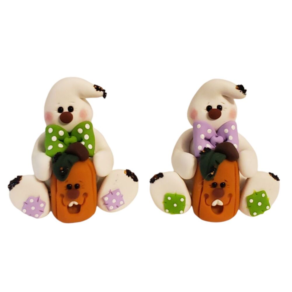 Ghost with Jack-o-Lantern Pumpkin Handmade Polymer Clay Halloween Décor CHOOSE